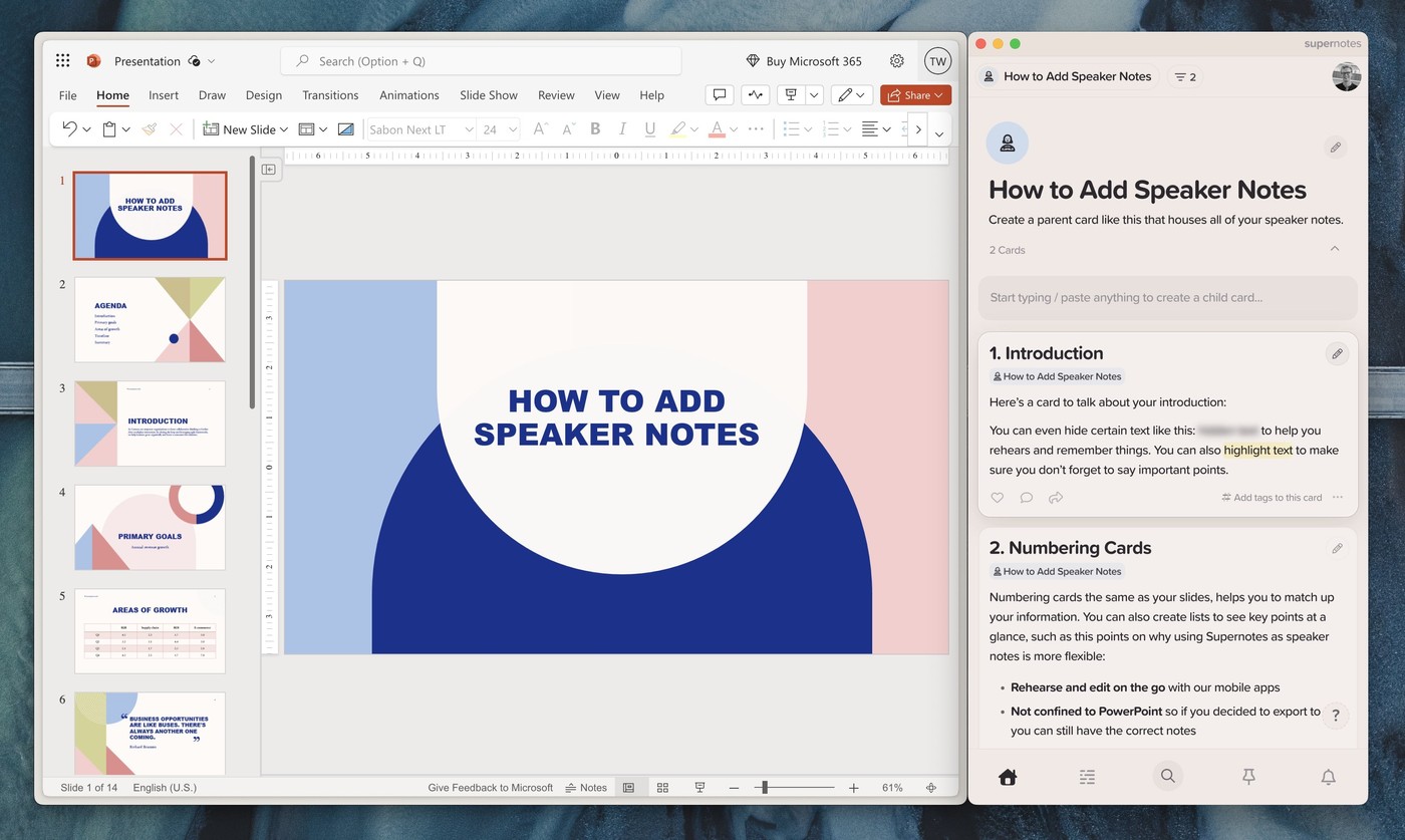 Microsoft Powerpoint Speaker Notes with Supernotes