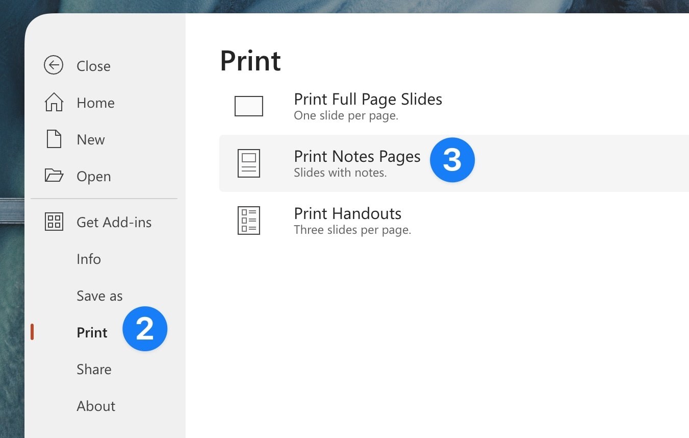 Microsoft Powerpoint Speaker Notes Printing Steps